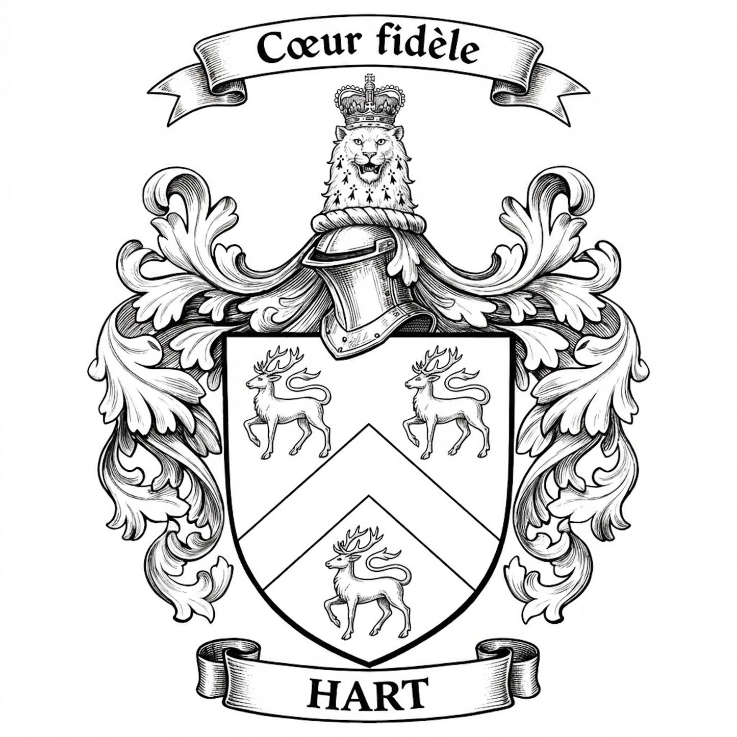 The Hart Family Coat of Arms digital download: Includes Color PNG, B&W PNG, and SVG vector files