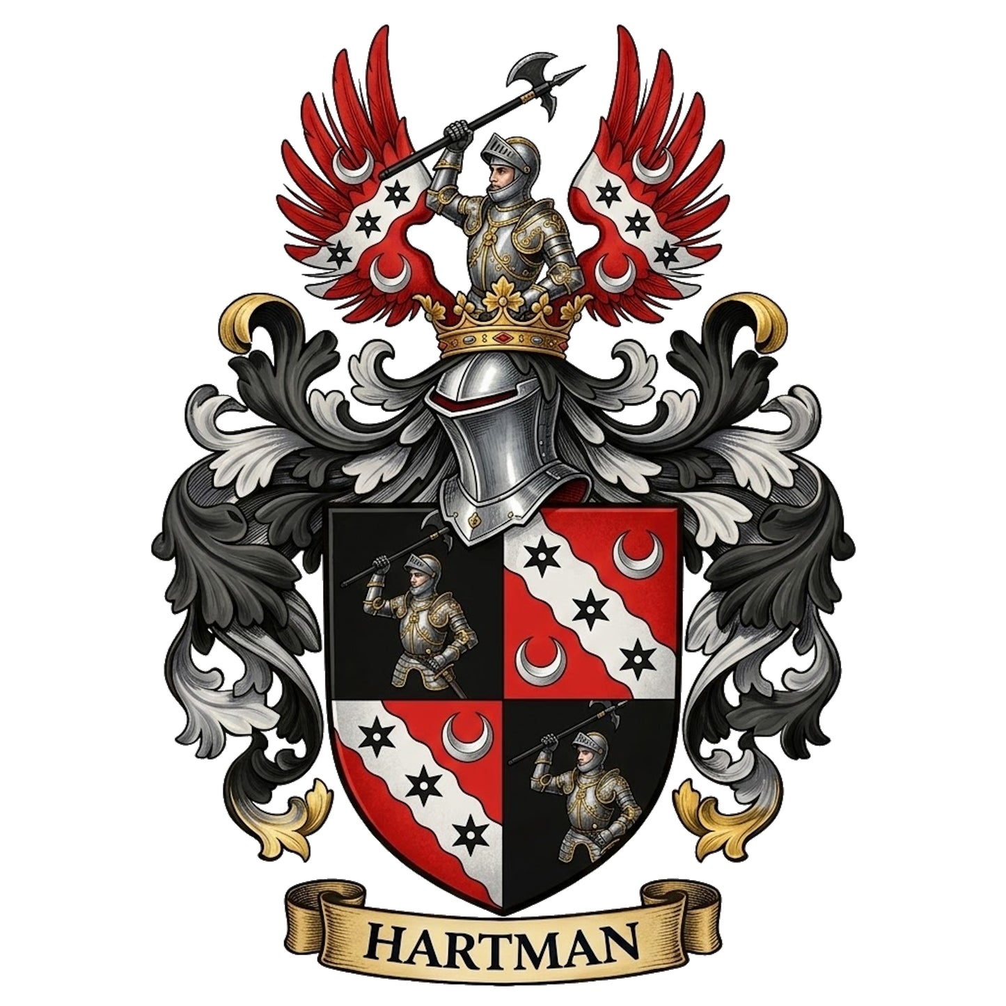 The Hartman Family Coat of Arms digital download: Includes Color PNG, B&W PNG, and SVG vector files