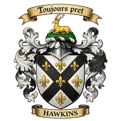 The Hawkins Family Coat of Arms digital download: Includes Color PNG, B&W PNG, and SVG vector files
