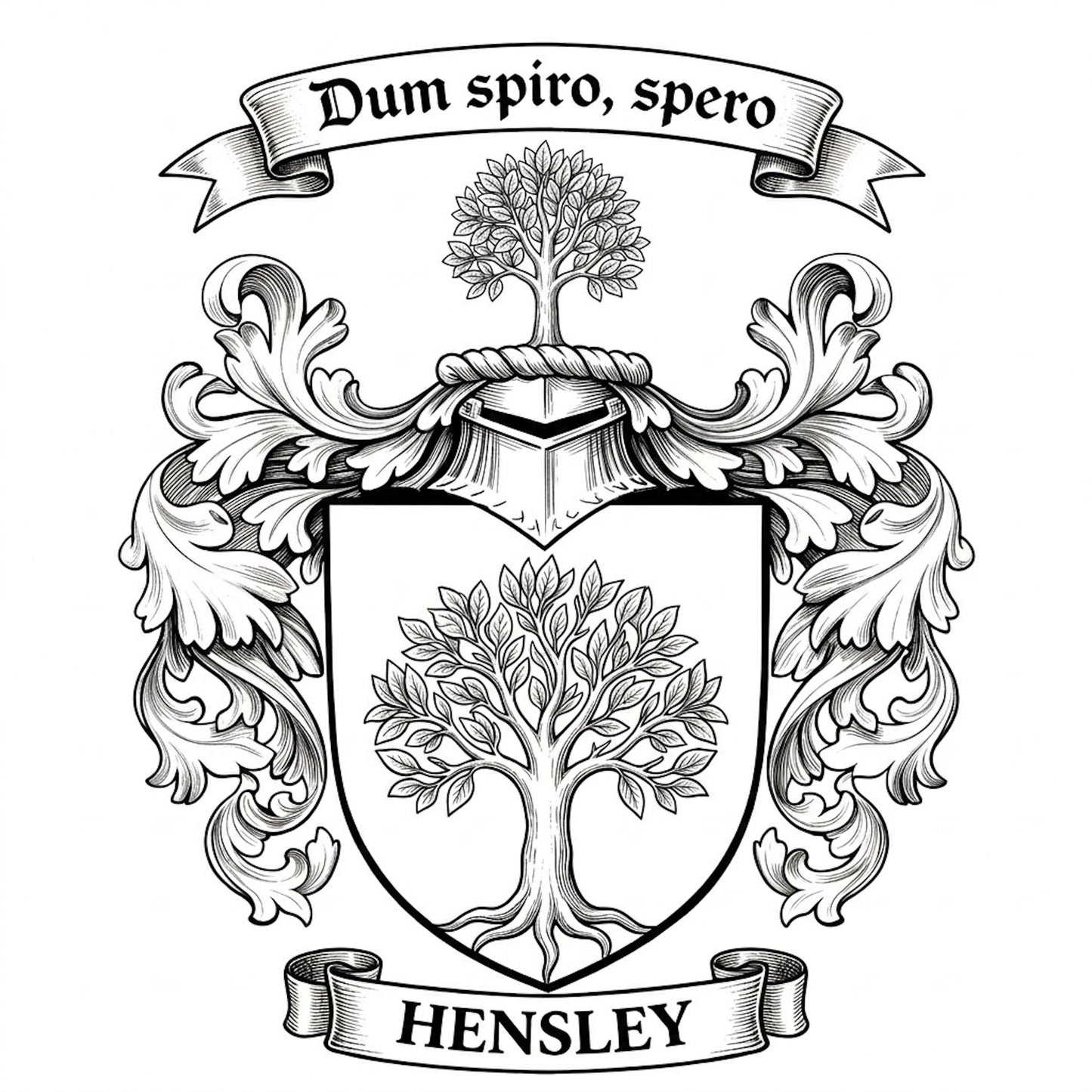 The Hensley Family Coat of Arms digital download: Includes Color PNG, B&W PNG, and SVG vector files