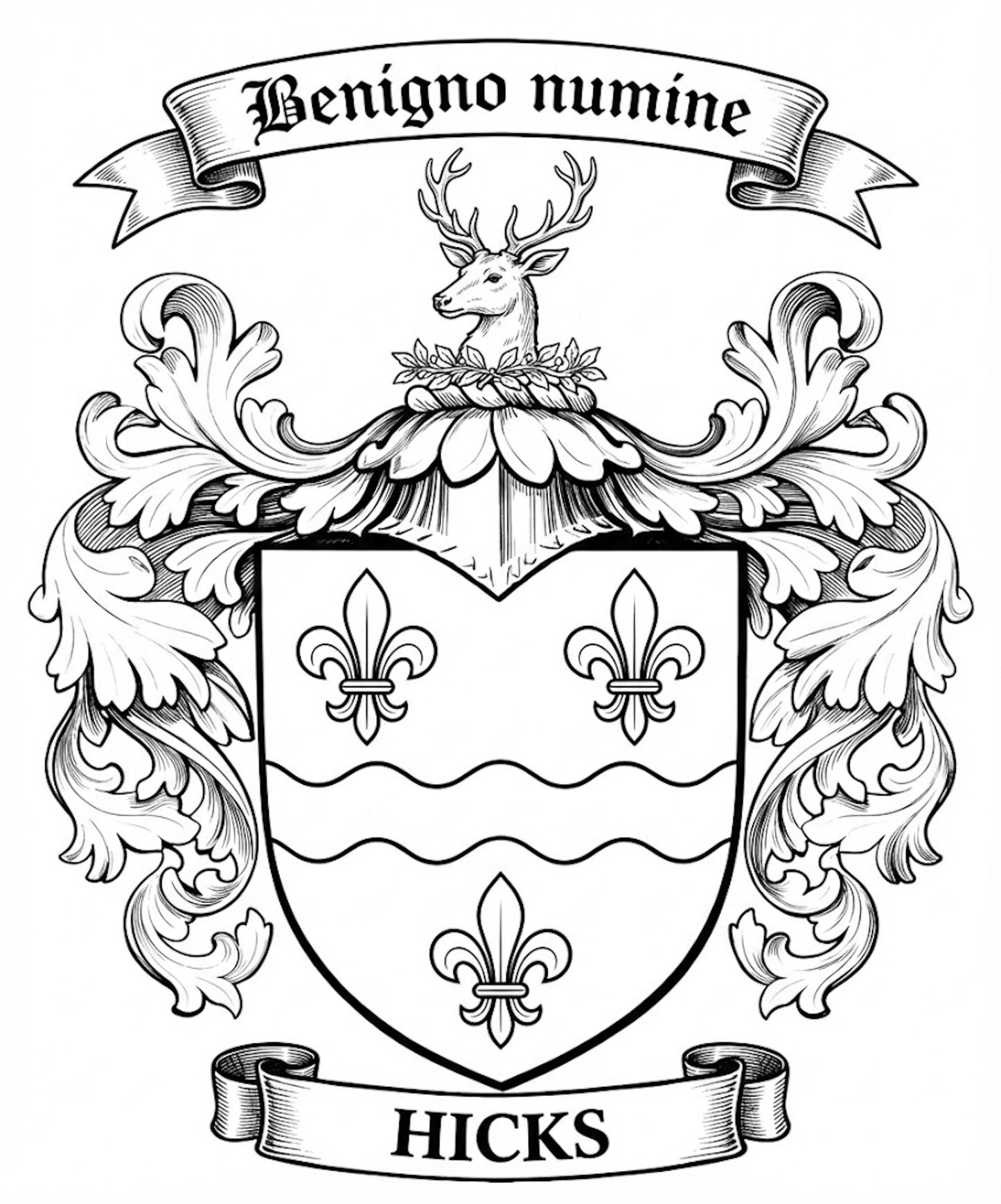 The Hicks Family Coat of Arms digital download: Includes Color PNG, B&W PNG, and SVG vector files