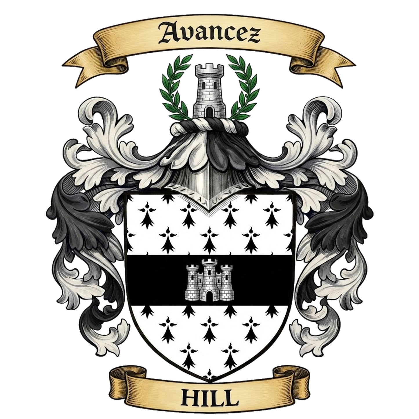 The Hill Family Coat of Arms digital download: Includes Color PNG, B&W PNG, and SVG vector files