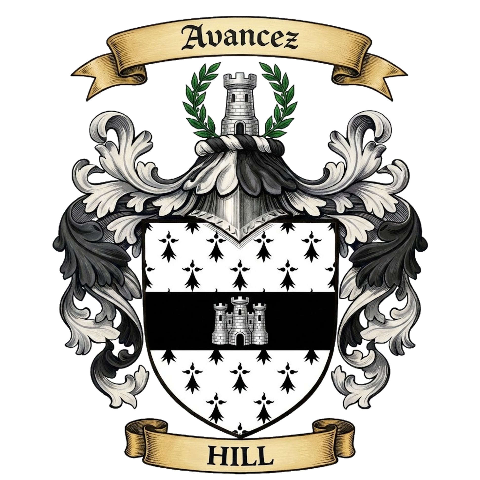The Hill Family Coat of Arms digital download: Includes Color PNG, B&W PNG, and SVG vector files