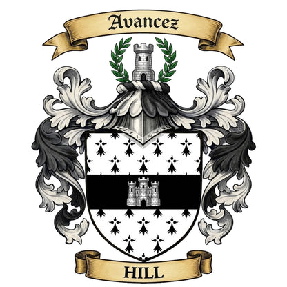 The Hill Family Coat of Arms digital download: Includes Color PNG, B&W PNG, and SVG vector files