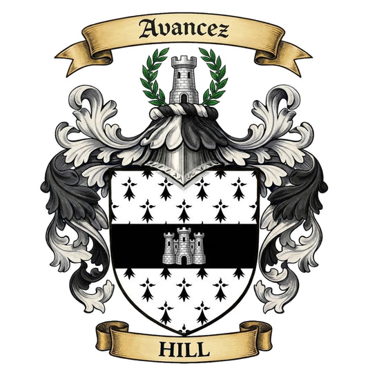 The Hill Family Coat of Arms digital download: Includes Color PNG, B&W PNG, and SVG vector files