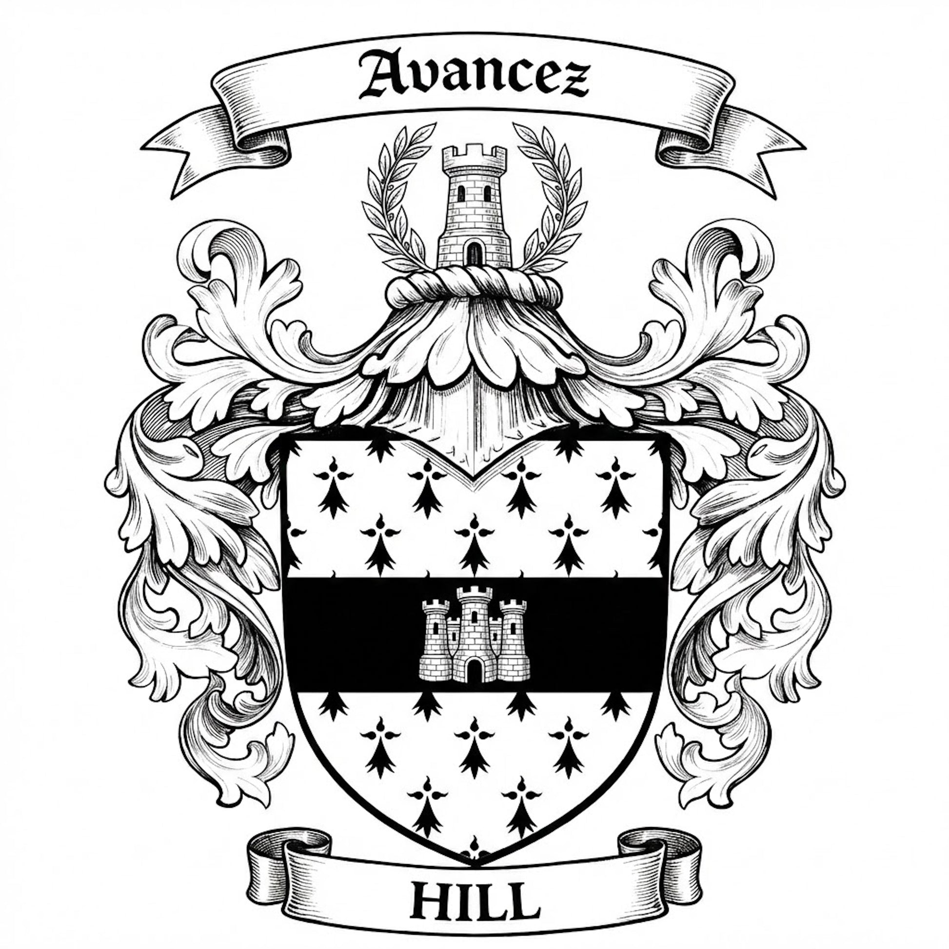 The Hill Family Coat of Arms digital download: Includes Color PNG, B&W PNG, and SVG vector files
