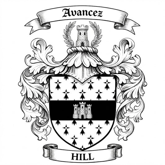 The Hill Family Coat of Arms digital download: Includes Color PNG, B&W PNG, and SVG vector files