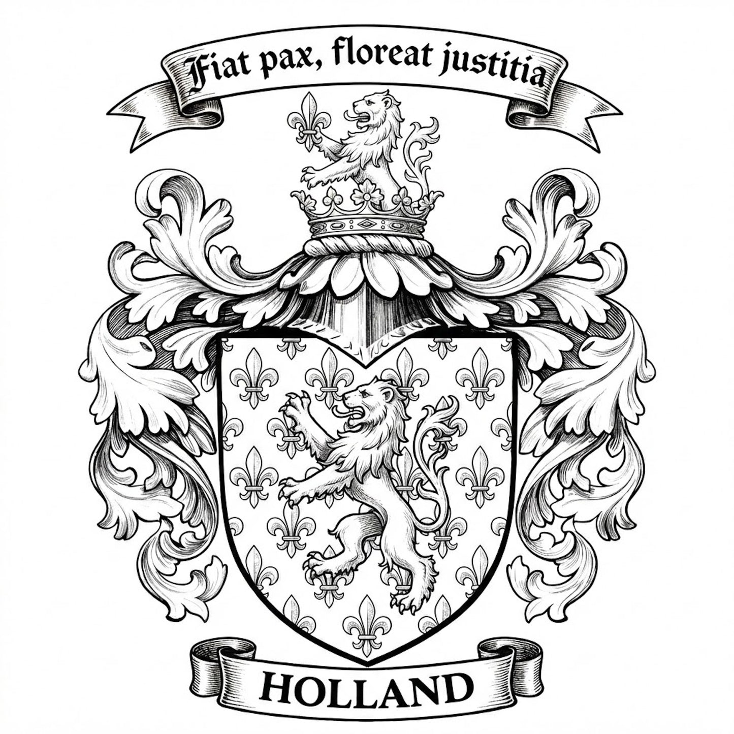 The Holland Family Coat of Arms digital download: Includes Color PNG, B&W PNG, and SVG vector files