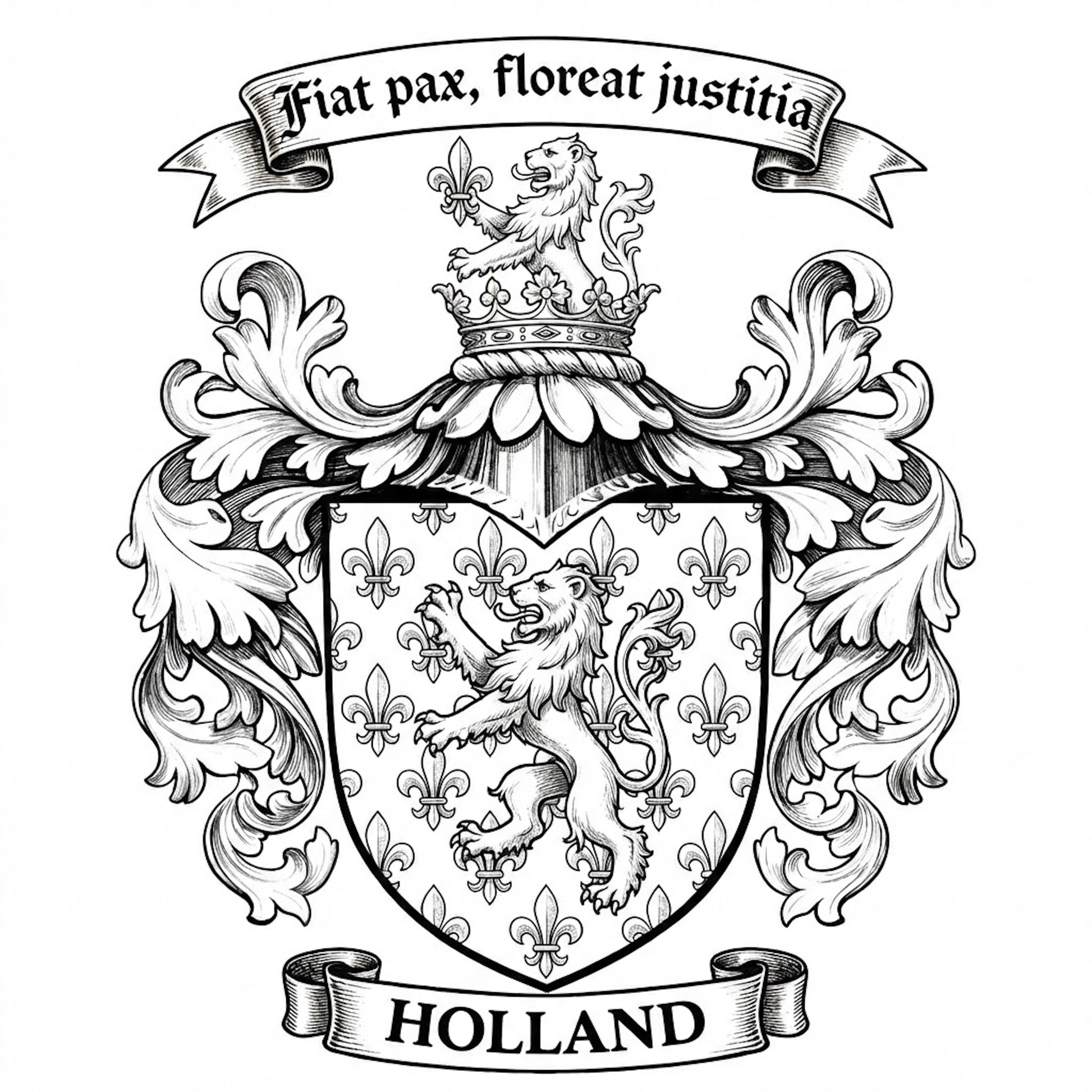 The Holland Family Coat of Arms digital download: Includes Color PNG, B&W PNG, and SVG vector files