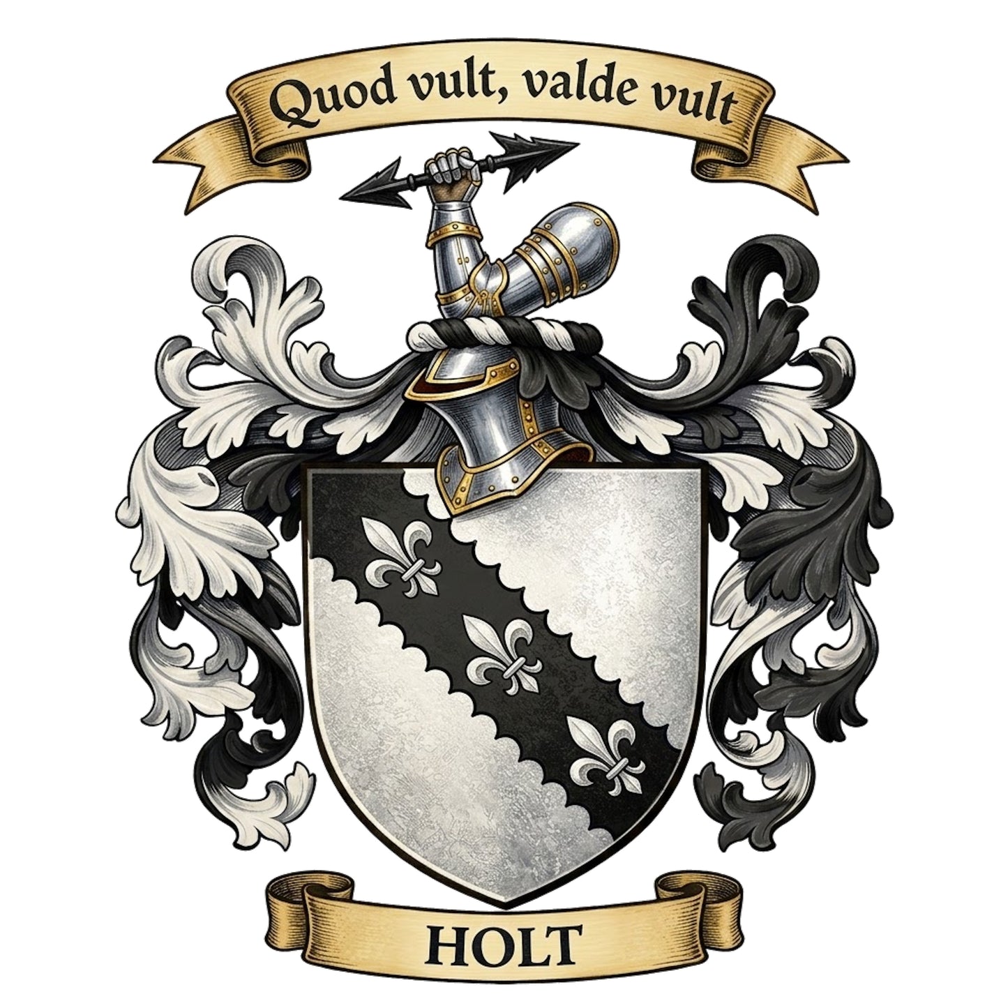 The Holt Family Coat of Arms digital download: Includes Color PNG, B&W PNG, and SVG vector files