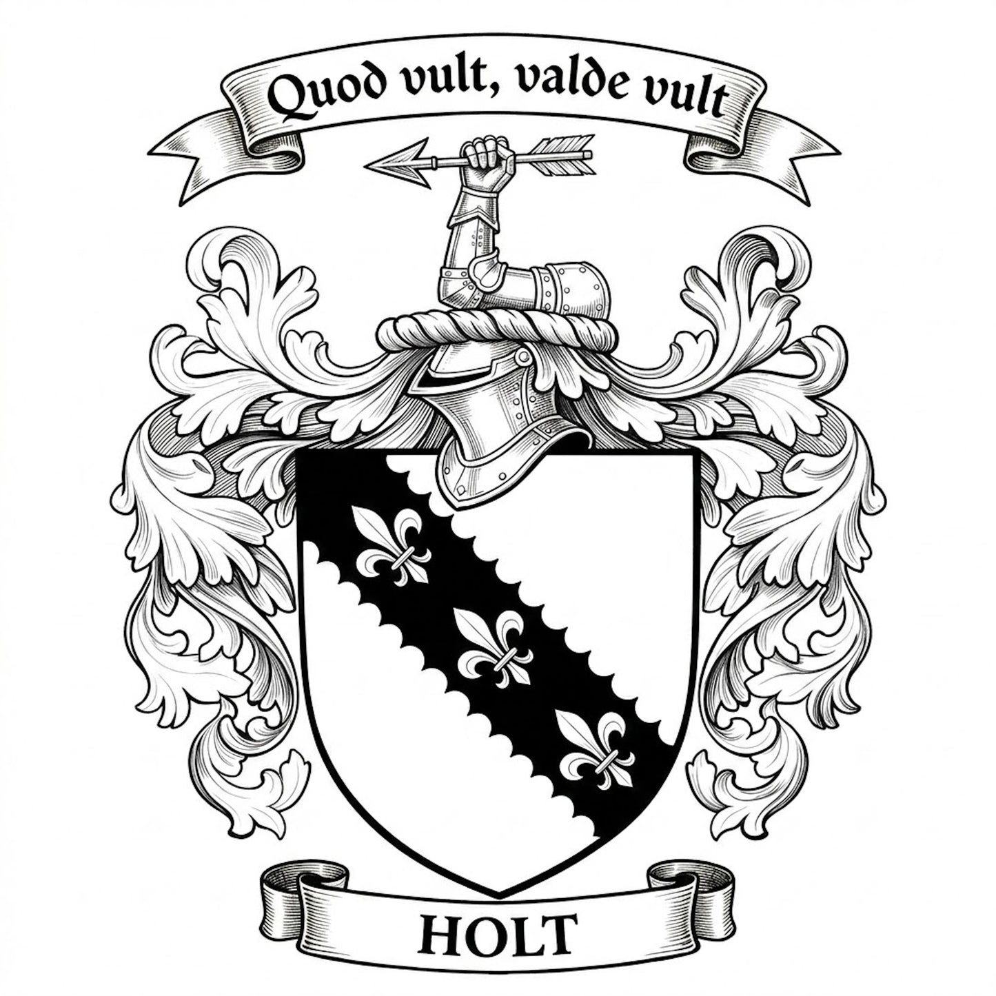 The Holt Family Coat of Arms digital download: Includes Color PNG, B&W PNG, and SVG vector files