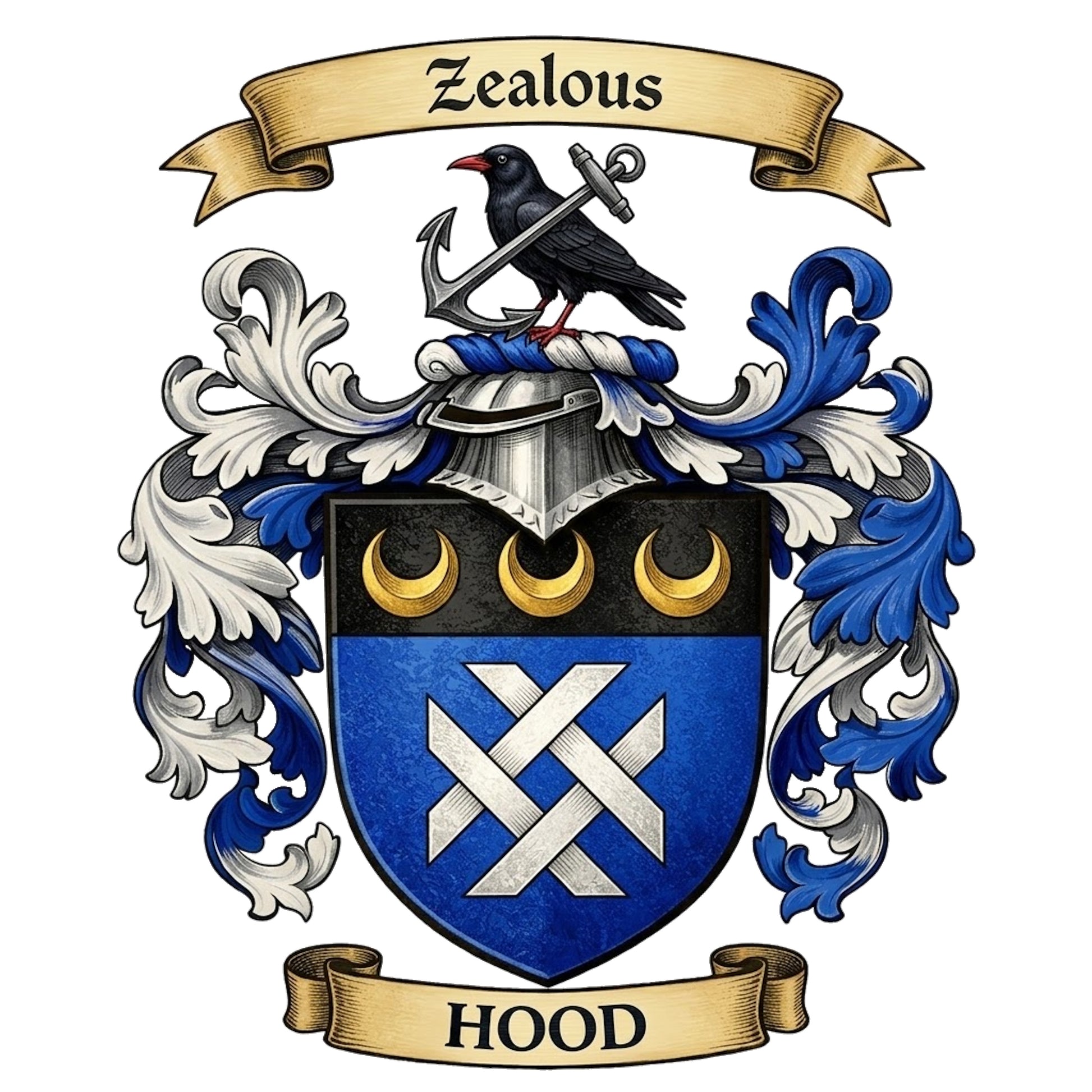 The Hood Family Coat of Arms digital download: Includes Color PNG, B&W PNG, and SVG vector files