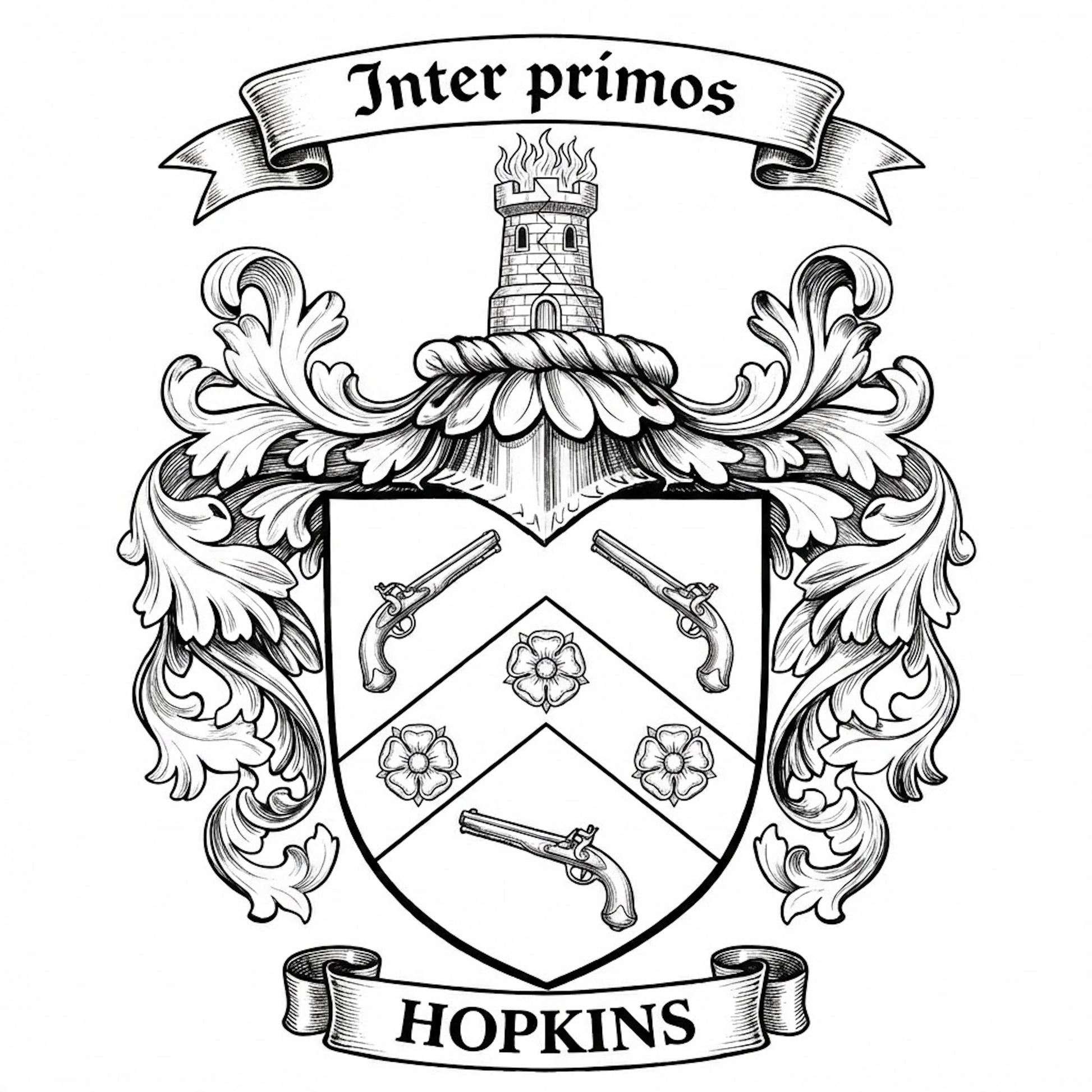 The Hopkins Family Coat of Arms digital download: Includes Color PNG, B&W PNG, and SVG vector files