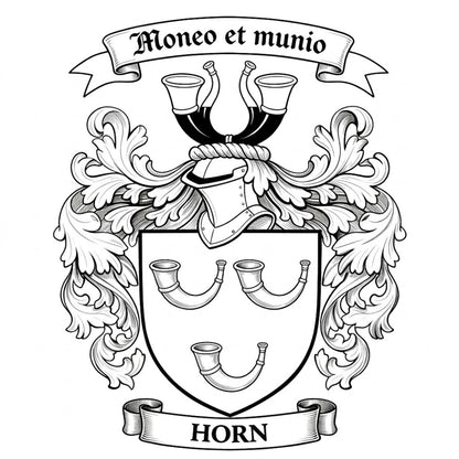 The Horn Family Coat of Arms digital download: Includes Color PNG, B&W PNG, and SVG vector files