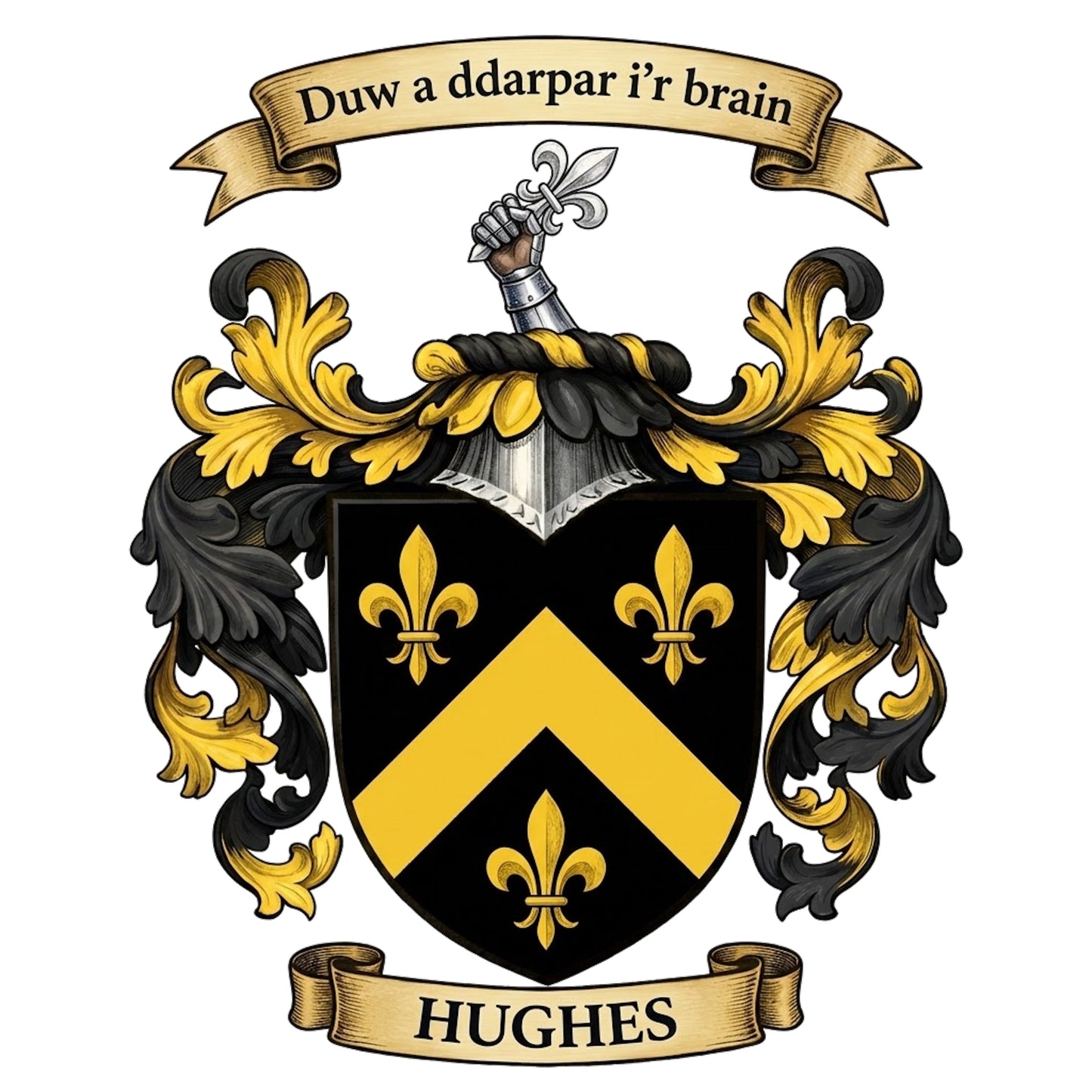 The Hughes Family Coat of Arms digital download: Includes Color PNG, B&W PNG, and SVG vector files