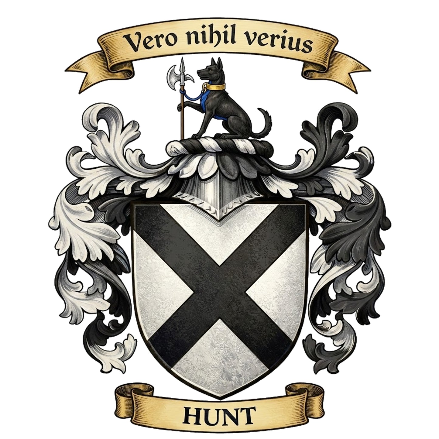The Hunt Family Coat of Arms digital download: Includes Color PNG, B&W PNG, and SVG vector files