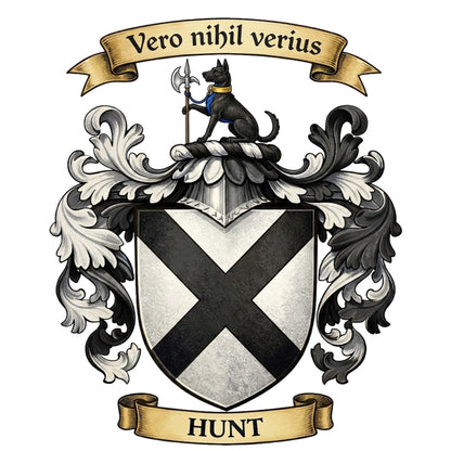 The Hunt Family Coat of Arms digital download: Includes Color PNG, B&W PNG, and SVG vector files