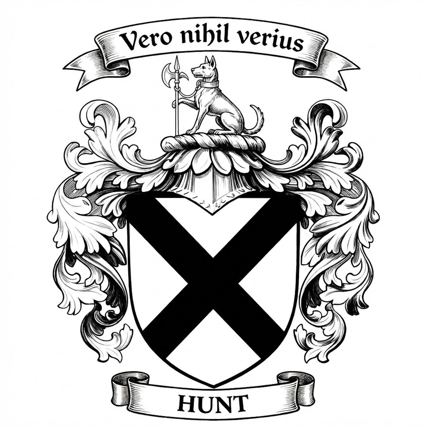 The Hunt Family Coat of Arms digital download: Includes Color PNG, B&W PNG, and SVG vector files