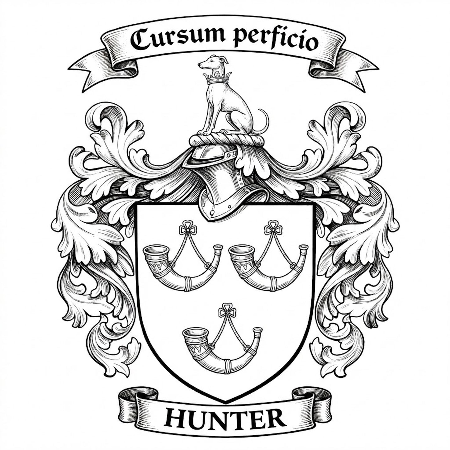 The Hunter Family Coat of Arms digital download: Includes Color PNG, B&W PNG, and SVG vector files