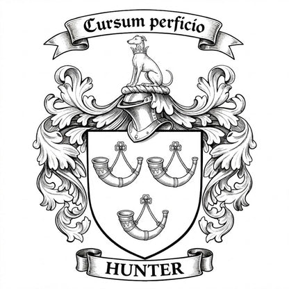 The Hunter Family Coat of Arms digital download: Includes Color PNG, B&W PNG, and SVG vector files