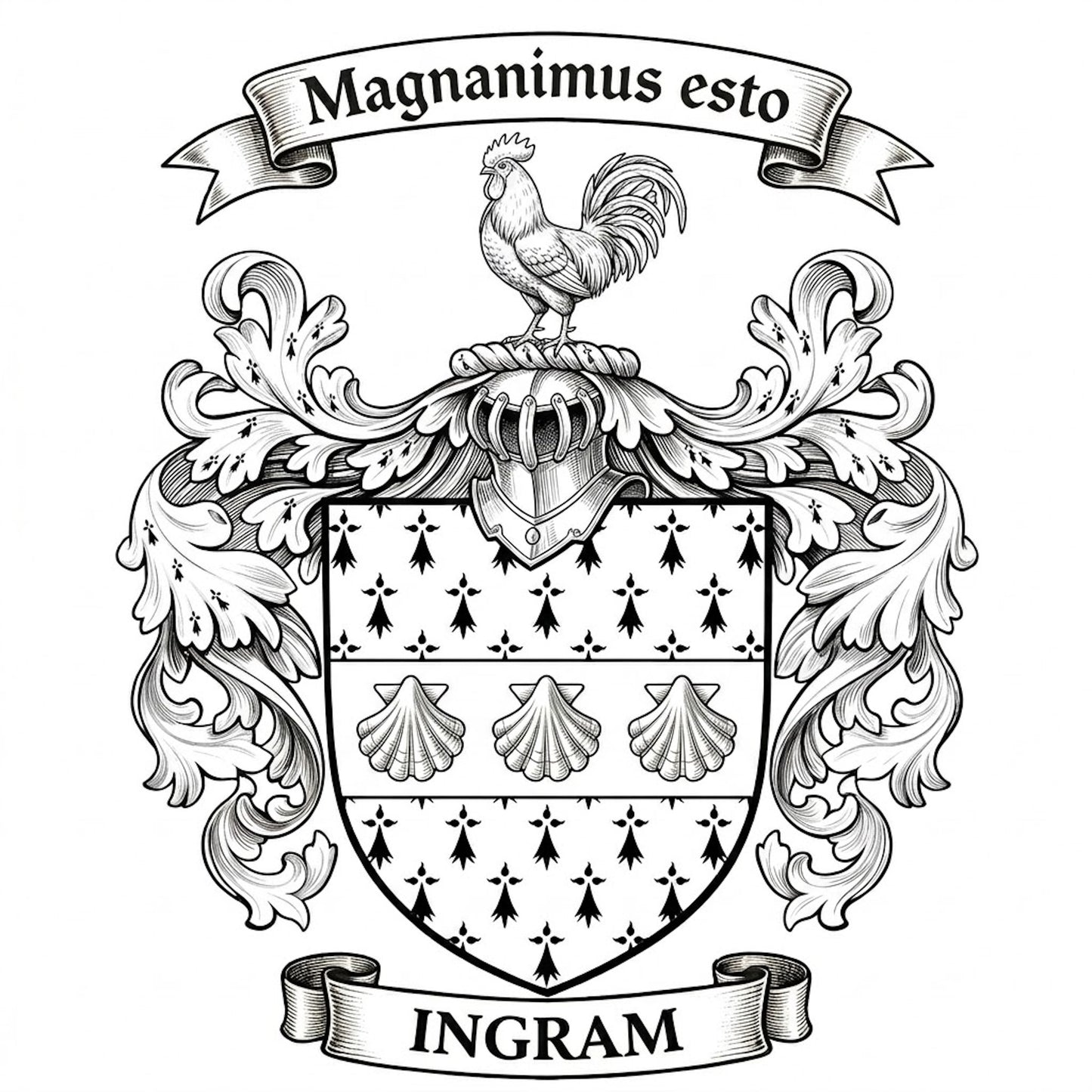 The Ingram Family Coat of Arms digital download: Includes Color PNG, B&W PNG, and SVG vector files