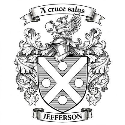 The Jefferson Family Coat of Arms digital download: Includes Color PNG, B&W PNG, and SVG vector files