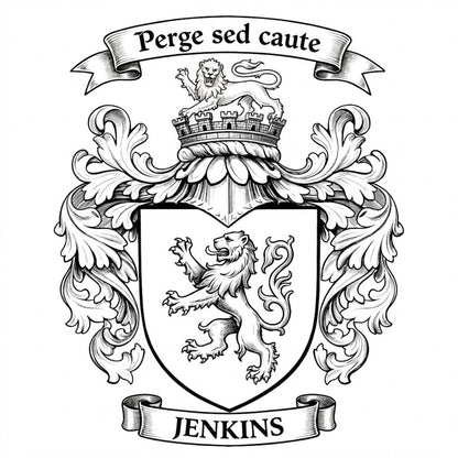 The Jenkins Family Coat of Arms digital download: Includes Color PNG, B&W PNG, and SVG vector files