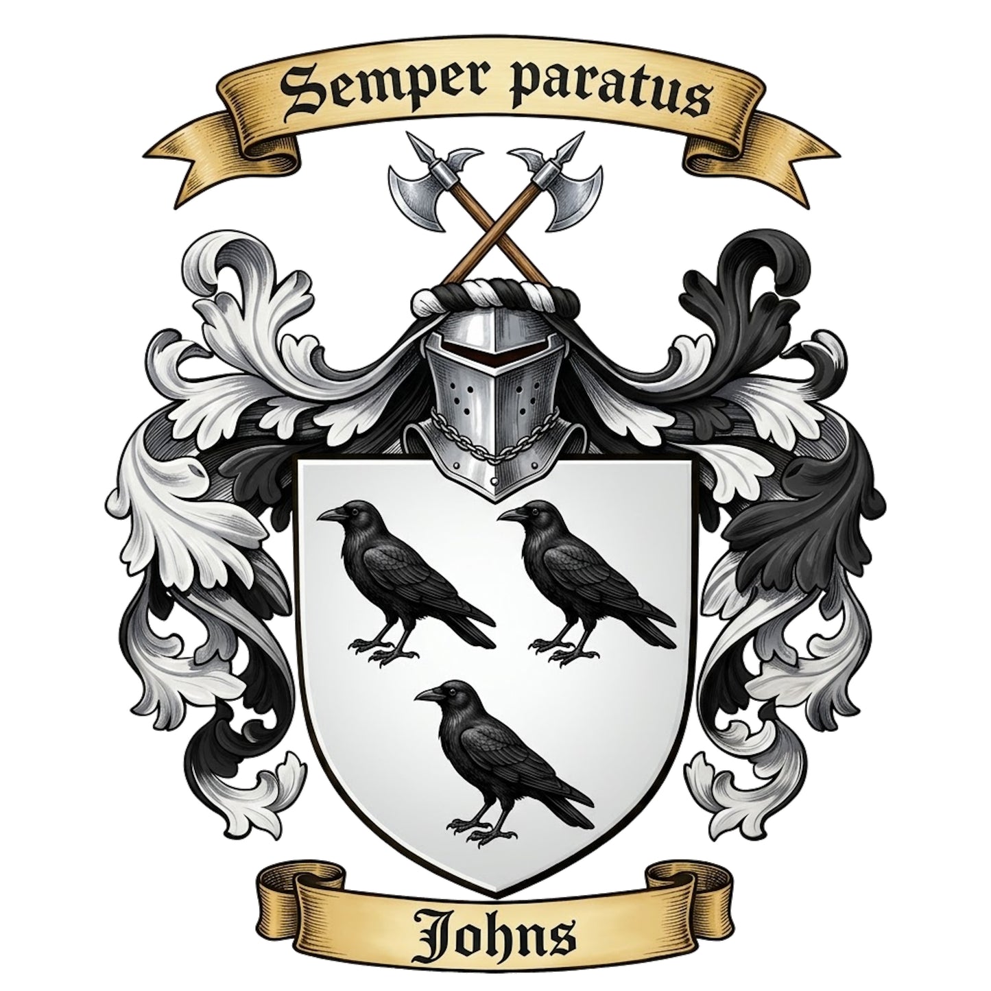 The Johns Family Coat of Arms digital download: Includes Color PNG, B&W PNG, and SVG vector files