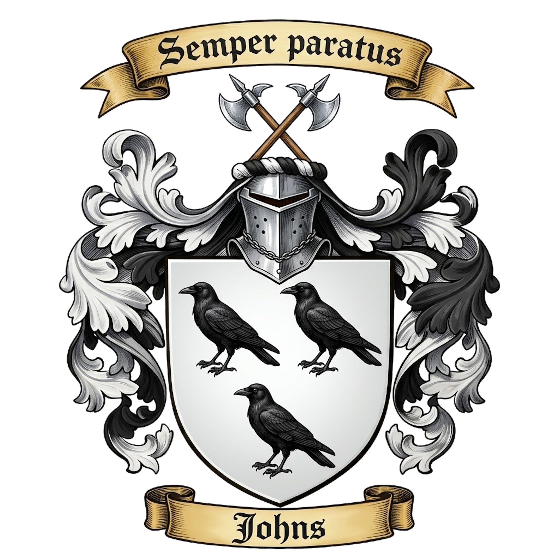The Johns Family Coat of Arms digital download: Includes Color PNG, B&W PNG, and SVG vector files