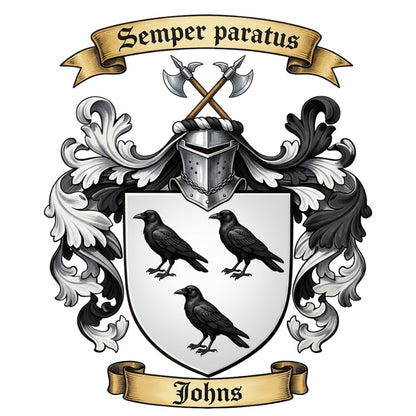 The Johns Family Coat of Arms digital download: Includes Color PNG, B&W PNG, and SVG vector files