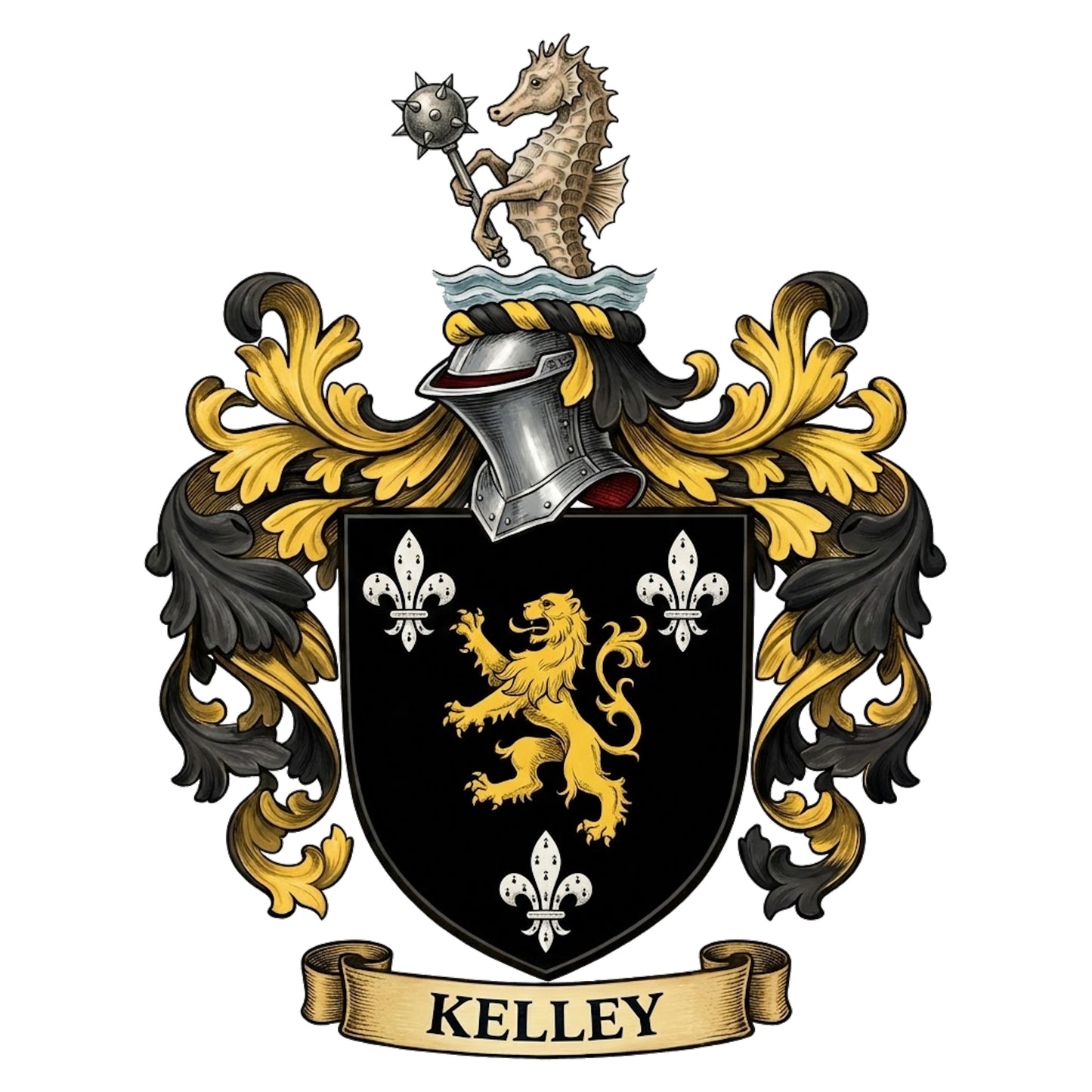 The Kelley Family Coat of Arms digital download: Includes Color PNG, B&W PNG, and SVG vector files