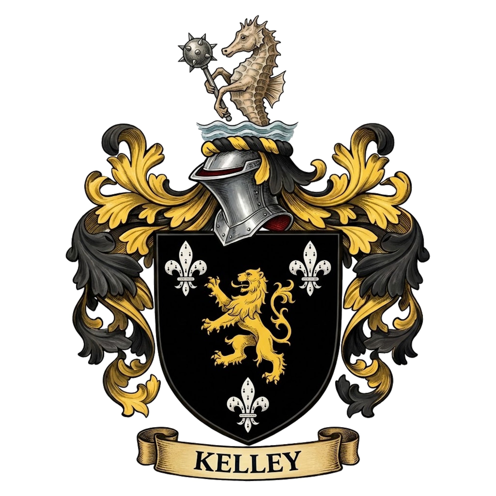 The Kelley Family Coat of Arms digital download: Includes Color PNG, B&W PNG, and SVG vector files