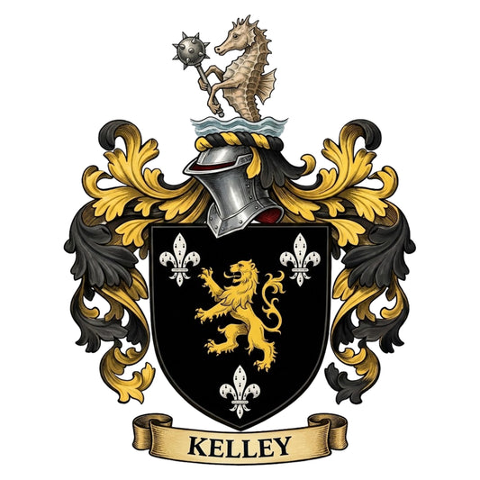The Kelley Family Coat of Arms digital download: Includes Color PNG, B&W PNG, and SVG vector files
