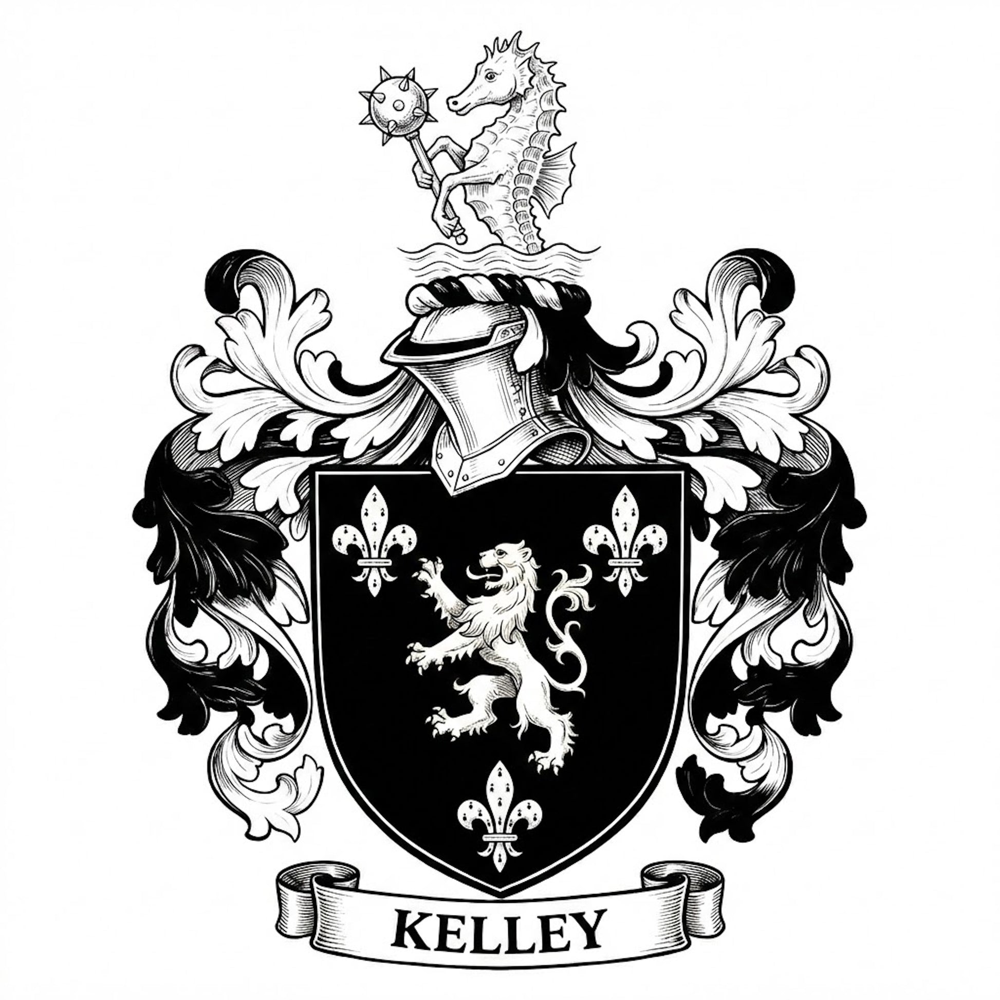 The Kelley Family Coat of Arms digital download: Includes Color PNG, B&W PNG, and SVG vector files