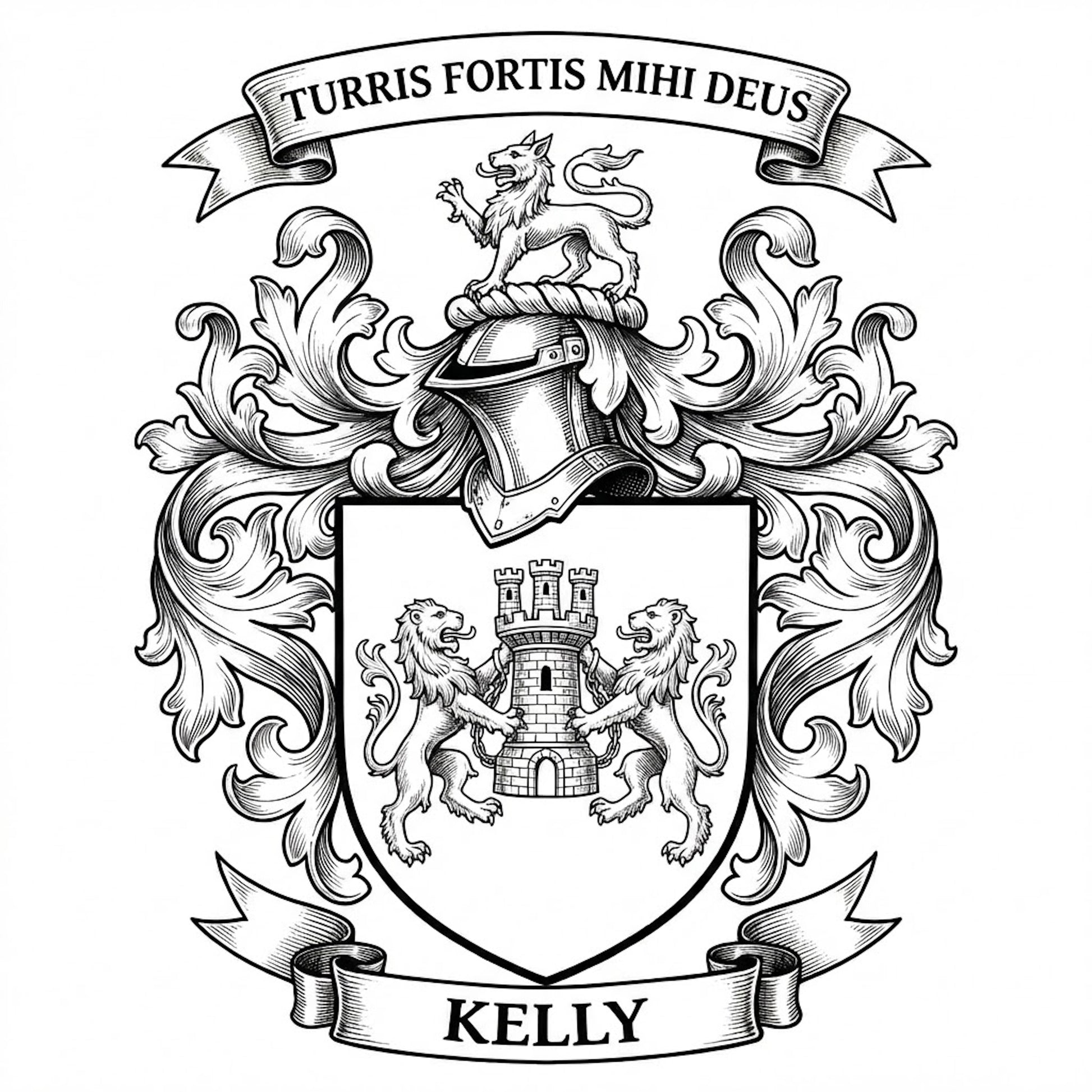 The Kelly Family Coat of Arms digital download: Includes Color PNG, B&W PNG, and SVG vector files