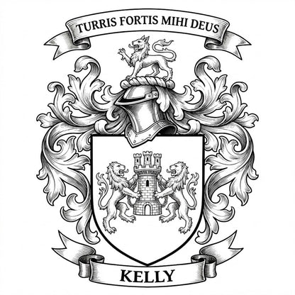 The Kelly Family Coat of Arms digital download: Includes Color PNG, B&W PNG, and SVG vector files
