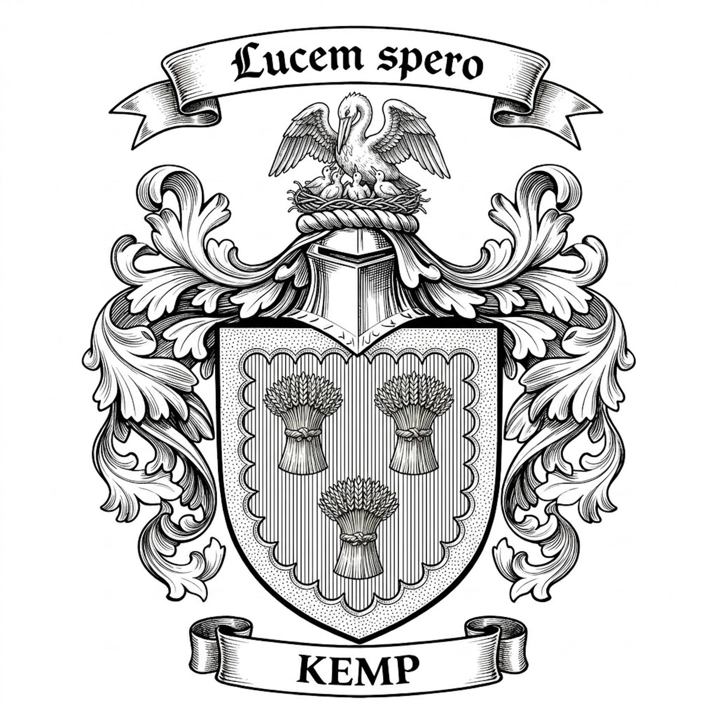 The Kemp Family Coat of Arms digital download: Includes Color PNG, B&W PNG, and SVG vector files