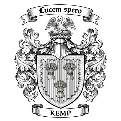 The Kemp Family Coat of Arms digital download: Includes Color PNG, B&W PNG, and SVG vector files