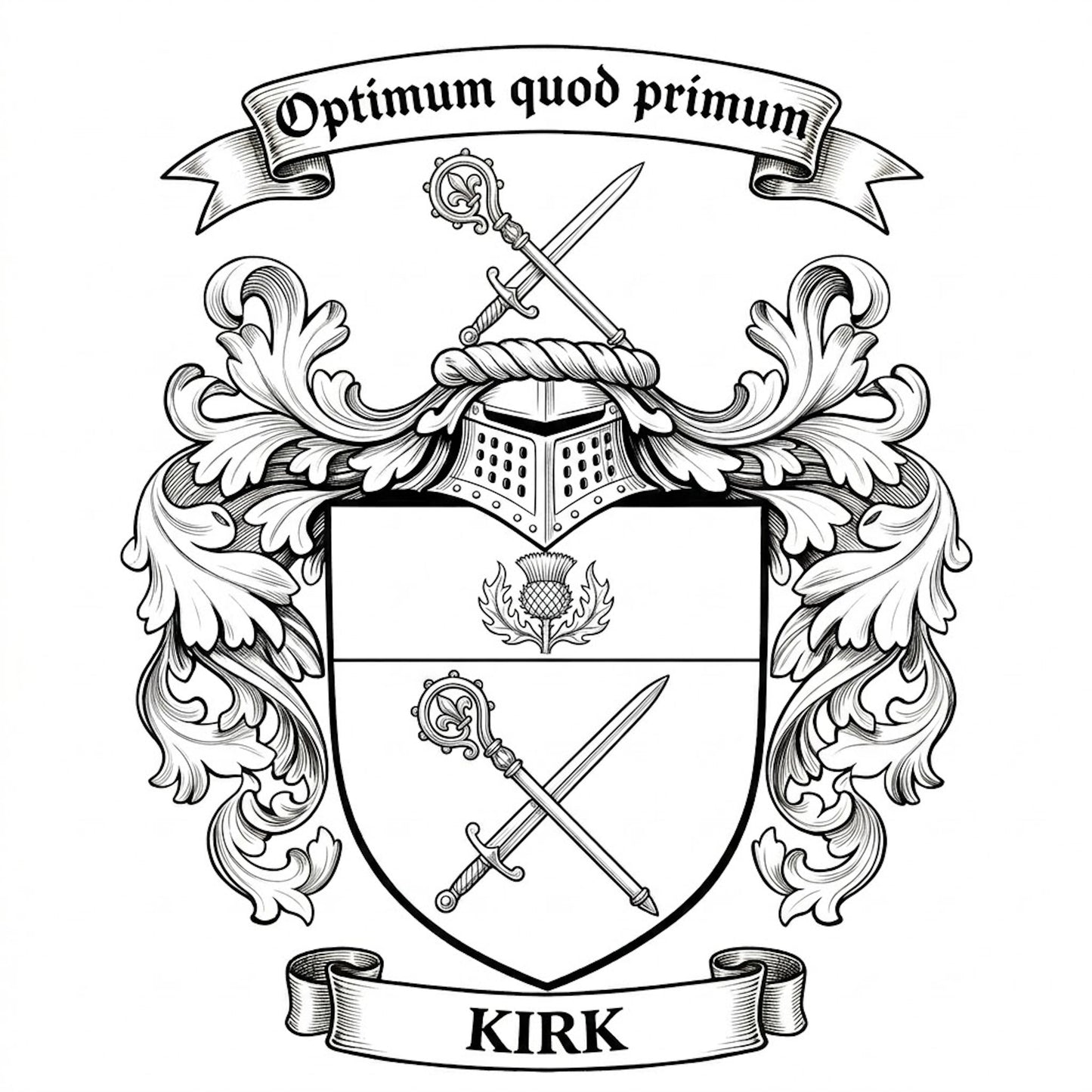 The Kirk Family Coat of Arms digital download: Includes Color PNG, B&W PNG, and SVG vector files