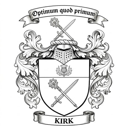 The Kirk Family Coat of Arms digital download: Includes Color PNG, B&W PNG, and SVG vector files