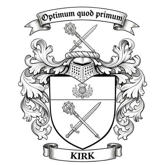 The Kirk Family Coat of Arms digital download: Includes Color PNG, B&W PNG, and SVG vector files