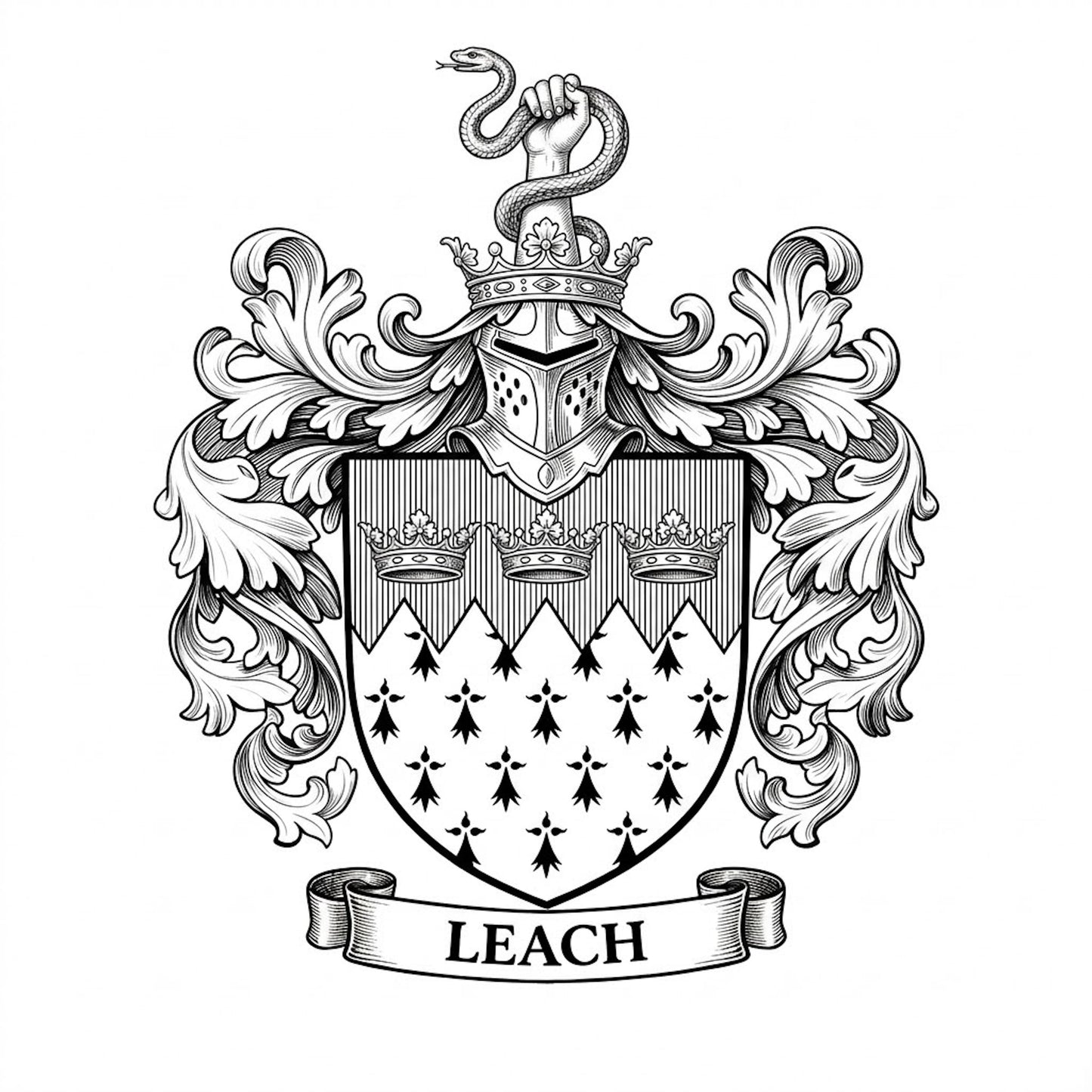 The Leach Family Coat of Arms digital download: Includes Color PNG, B&W PNG, and SVG vector files