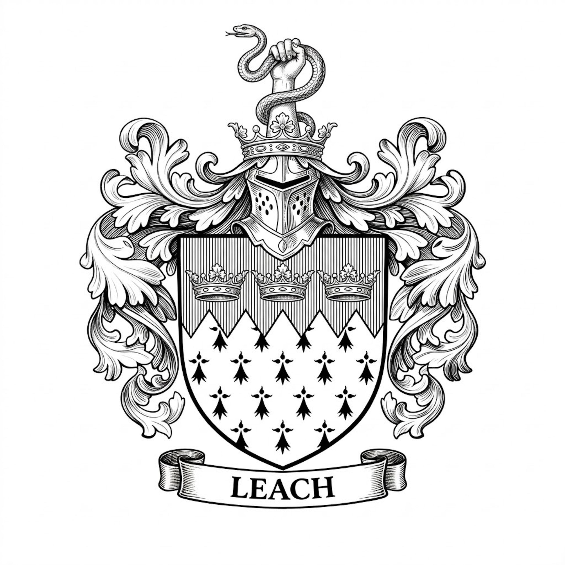 The Leach Family Coat of Arms digital download: Includes Color PNG, B&W PNG, and SVG vector files