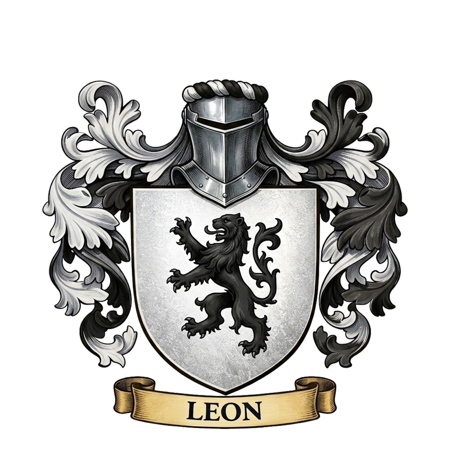 The Leon Family Coat of Arms digital download: Includes Color PNG, B&W PNG, and SVG vector files