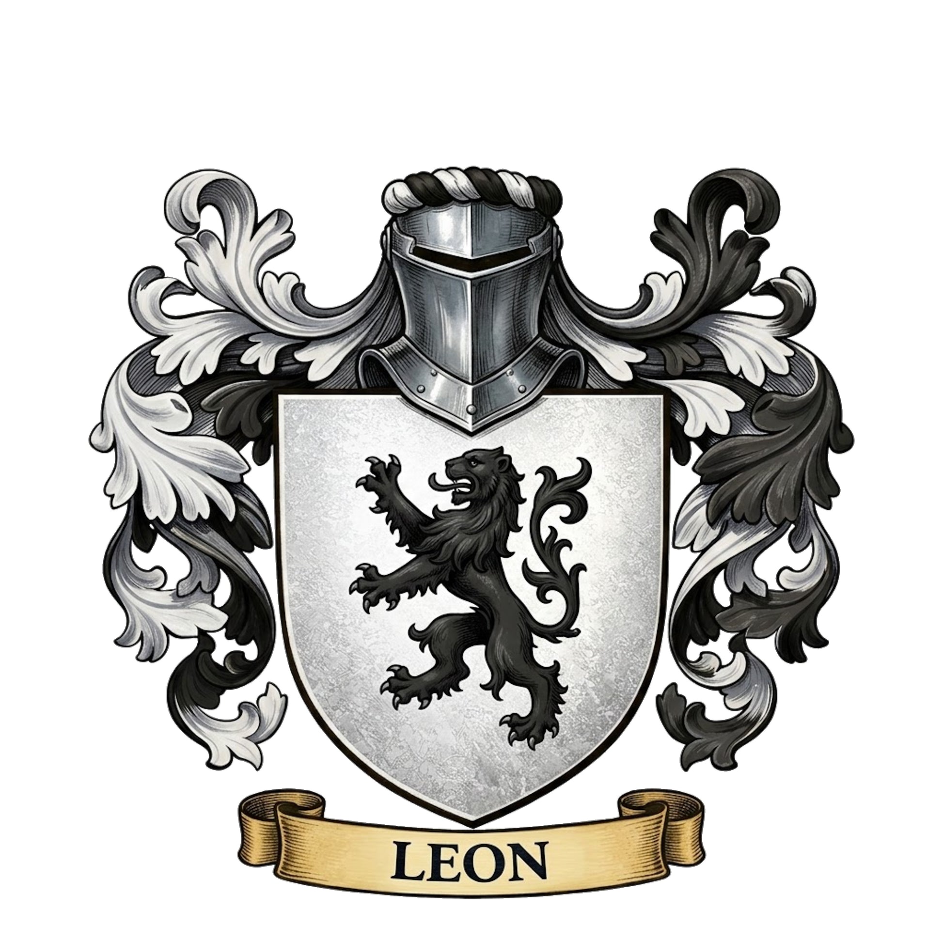 The Leon Family Coat of Arms digital download: Includes Color PNG, B&W PNG, and SVG vector files