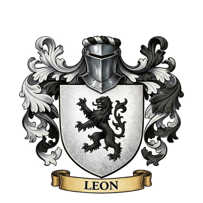 The Leon Family Coat of Arms digital download: Includes Color PNG, B&W PNG, and SVG vector files