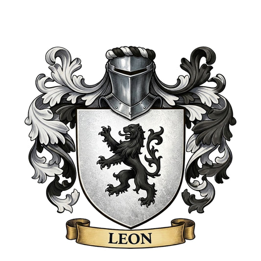 The Leon Family Coat of Arms digital download: Includes Color PNG, B&W PNG, and SVG vector files