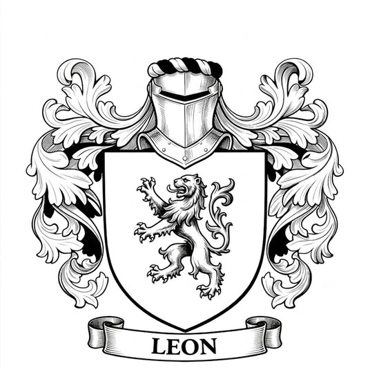 The Leon Family Coat of Arms digital download: Includes Color PNG, B&W PNG, and SVG vector files