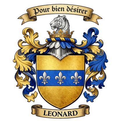 The Leonard Family Coat of Arms digital download: Includes Color PNG, B&W PNG, and SVG vector files