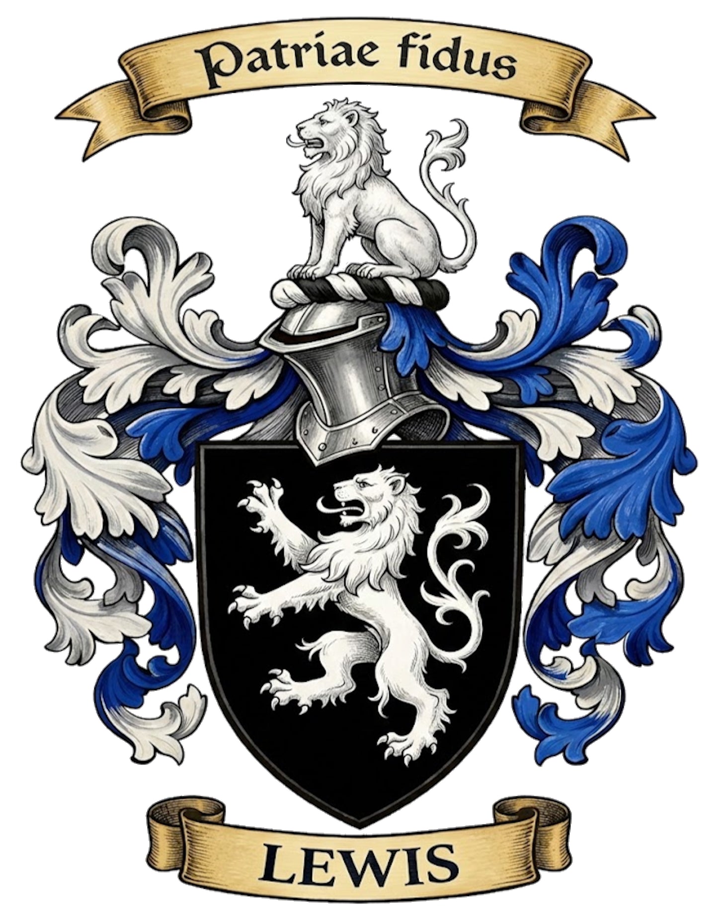 The Lewis Family Coat of Arms digital download: Includes Color PNG, B&W PNG, and SVG vector files